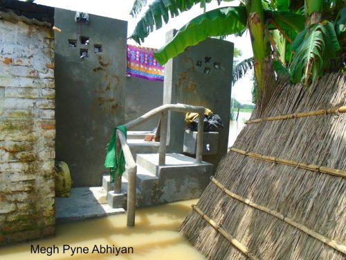 Picture of the eco-san structure, with its toilet accessible above the water at Chatti Devi’s house. Image by: Kumod Kumar Das/Megh Pyne Abhiyan
