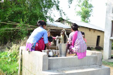 A raised well protecting drinking water from contamination during floods in Banguan village.